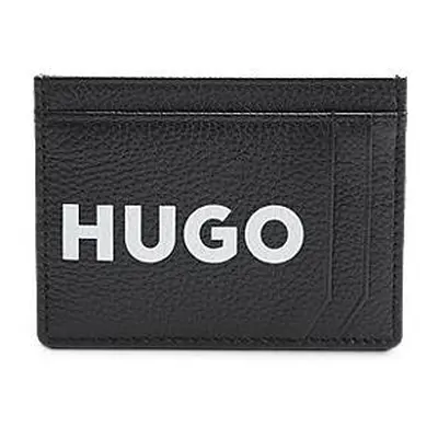 Grained-leather card holder with contrast logo