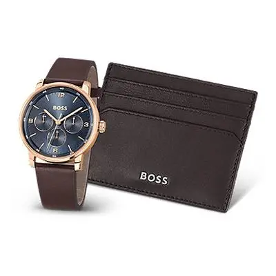 Blue-dial watch and card holder gift set