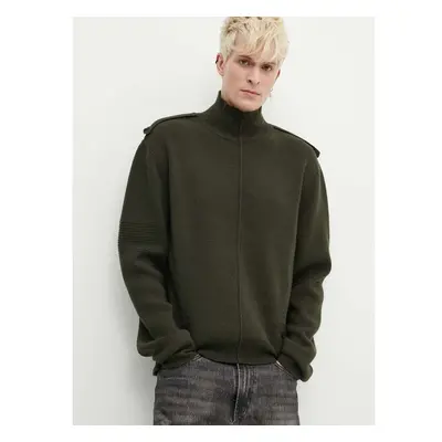 Vlněný svetr A-COLD-WALL* UTILITY MOCK NECK KNIT pánský, zelená barva, 89697928