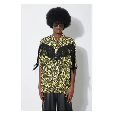 Košile Fiorucci Banimalier Print Fringed Shirt pánská, žlutá barva, 92784930