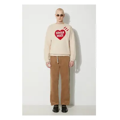 Svetr z vlněné směsi Human Made Heart Knit Sweater pánský, béžová 87988762