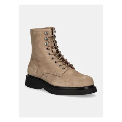 Semišové boty Calvin Klein LACE UP BOOT W/ ZIP SUEDE pánské, béžová 99233160