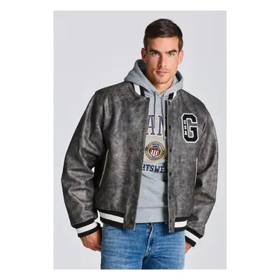 BUNDA GANT D1. LEATHER GANT VARSITY JACKET GRAPHITE 73082563