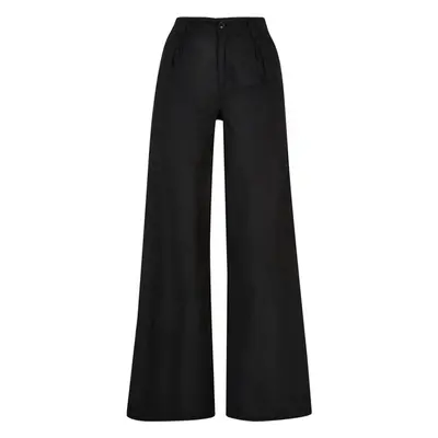 URBAN CLASSICS Ladies High Linen Mixed Wide Leg Pants - black 82263675