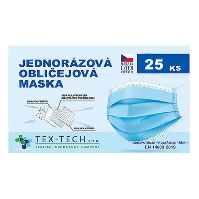 TEX-TECH Jednorázová zdravotnická rouška české výroby 25ks modrá 52808224