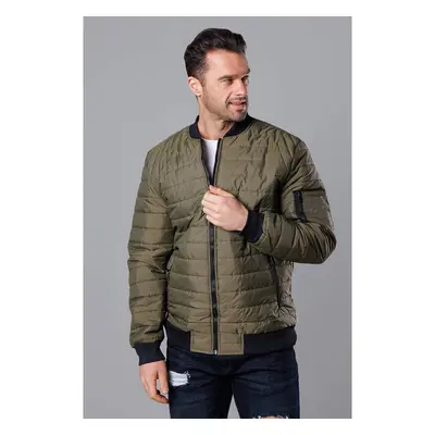 J.STYLE Prošívaná pánská bunda typu bomber v khaki barvě (MY02-3) 78927950