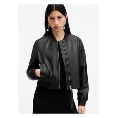 Kožená bunda AllSaints ORTEN BOMBER JACKET dámská, černá barva, 100480447