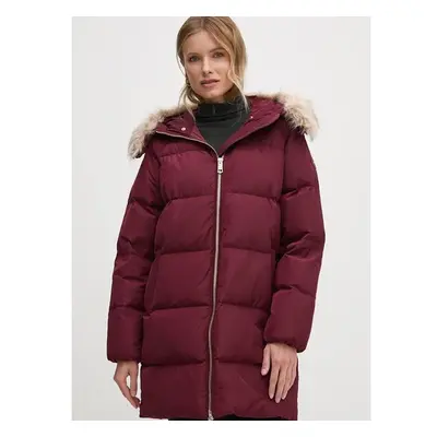 Péřová bunda Tommy Hilfiger dámská, vínová barva, zimní, WW0WW42743 100687487