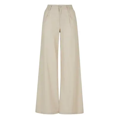 URBAN CLASSICS Ladies High Linen Mixed Wide Leg Pants - softseagrass 82263676