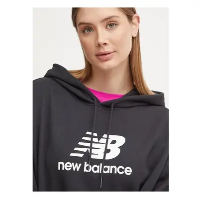 Mikina New Balance dámská, černá barva, s kapucí, s potiskem, 95645718