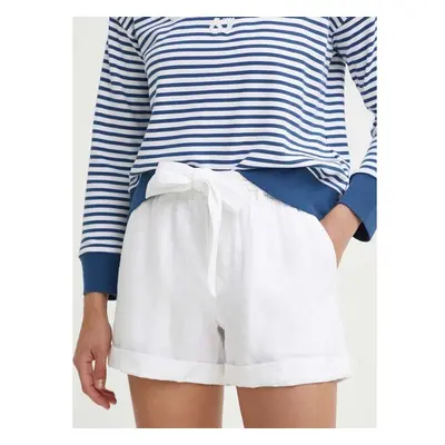 Plátěné kraťasy Polo Ralph Lauren bílá barva, hladké, high waist, 92319352