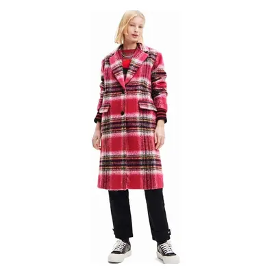 Kabát Desigual 23WWEWAD WOMAN WOVEN OVERCOAT dámský, růžová barva, 86263005