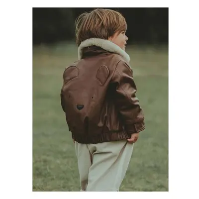 Dětská kožená bomber bunda Donsje Yuki Leather Jacket Bear hnědá barva 99019758