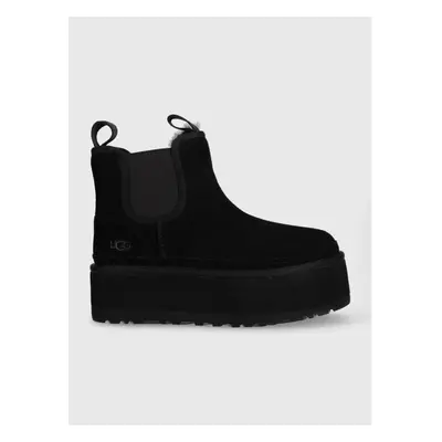 Semišové kotníkové boty UGG W Neumel Platform Chelsea dámské, černá 75876303