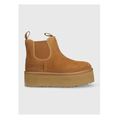 Semišové kotníkové boty UGG W Neumel Platform Chelsea dámské, hnědá 75876392