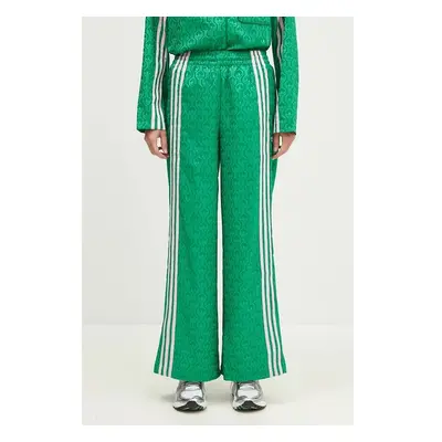 Kalhoty adidas Originals 70s Wide Leg Pants dámské, zelená barva, 100339749