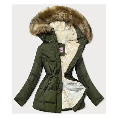 MHM Khaki/hnědá dámská zimní bunda parka s mechovitou kožešinou (w560) 97899975