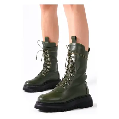 Mio Gusto Womens Ankle Boots In Green Color With Leather And Shearling 101647110