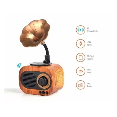 Bluetooth radio přijímač - retro vintage design dřevěné s Bluetooth + FM/AM rádio / AUX / USB di