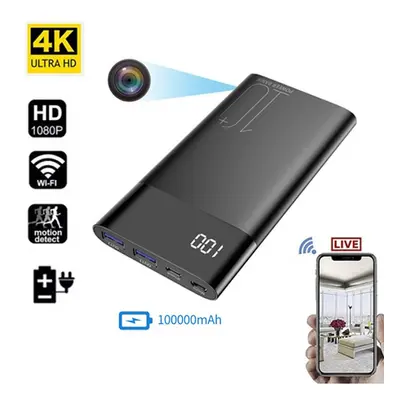 WIFI kamera v Power bance 10000 mAh s 4K rozlišením videa 170° úhel a noční vidění s IR LED