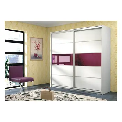 Šatní skříň RISUNTA, bílá/fialové sklo