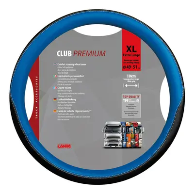 Potah volantu CLUB PREMIUM Skeentex modrý - XL  49 - 51 cm LAMPA