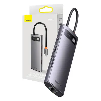 Dokovací stanice 8v1 Baseus řady StarJoy, USB-C na 3x USB 3.1 + HDMI + USB-C PD + RJ45 + microSD