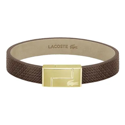 Lacoste Hnědý kožený náramek Monogram Leather 17,5 cm