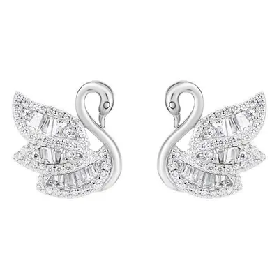 Preciosa Třpytivé stříbrné náušnice Labuť Sparkling Swan Glamour 00