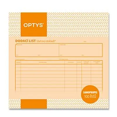 Optys - dodací list