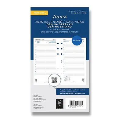 Denní kalendář 2025, den/1 strana náplň osobních diářů Filofax