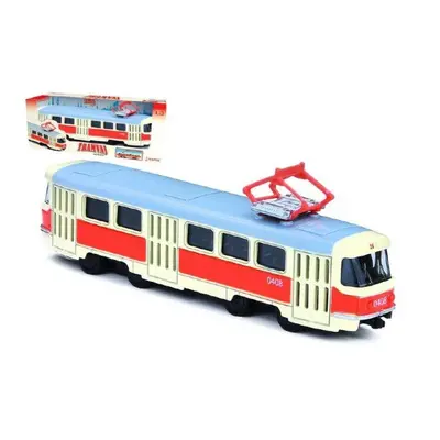 Tramvaj Tatra T3 česká kovová 16cm retro na zpětný chod v krabičce 20x8x6cm CZ design