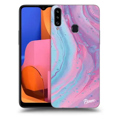 Silikonový černý obal pro Samsung Galaxy A20s - Pink liquid