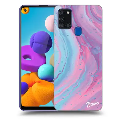 Silikonový černý obal pro Samsung Galaxy A21s - Pink liquid