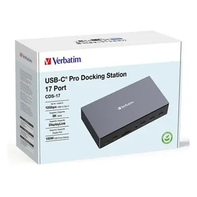 Dokovací stanice Verbatim, USB-C Pro, 17-port, HDMI, RJ45, microSD, USB-A 3.2, šedá