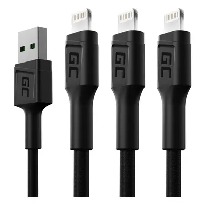 Set 3x Green Cell kabel GC Ray USB - Lightning 120cm pro iPhone, iPad, iPod, bílé LED, quick charging